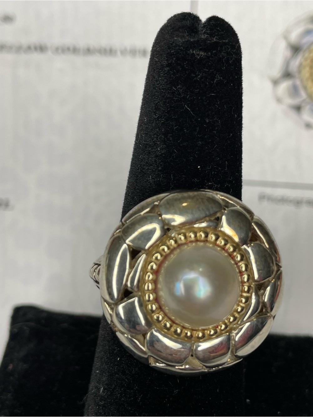 EFFY  18K Gold & Sterling Silver Mabe Pearl Women's Statement Ring Size 7.5